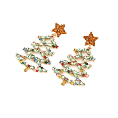 Christmas Exaggerated Creative Hollow Alloy Full Inlaid Zircon Christmas Tree Earrings Retro Colored Diamond Earrings