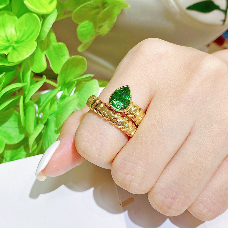 Medieval Style Gold Snake Ring Rich Green Tourmaline Ring