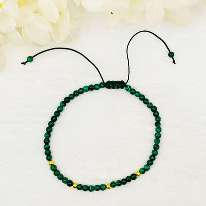 Flower Green Stone Woven Bead Bracelet