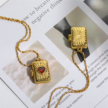 Cute Rectangle Heart Totem Pendant Necklace