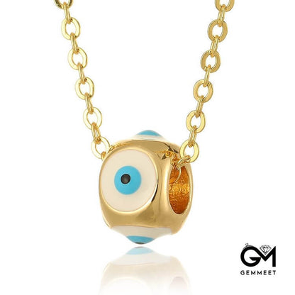 Oil Dripping Round Evil Eye Pendant Necklace