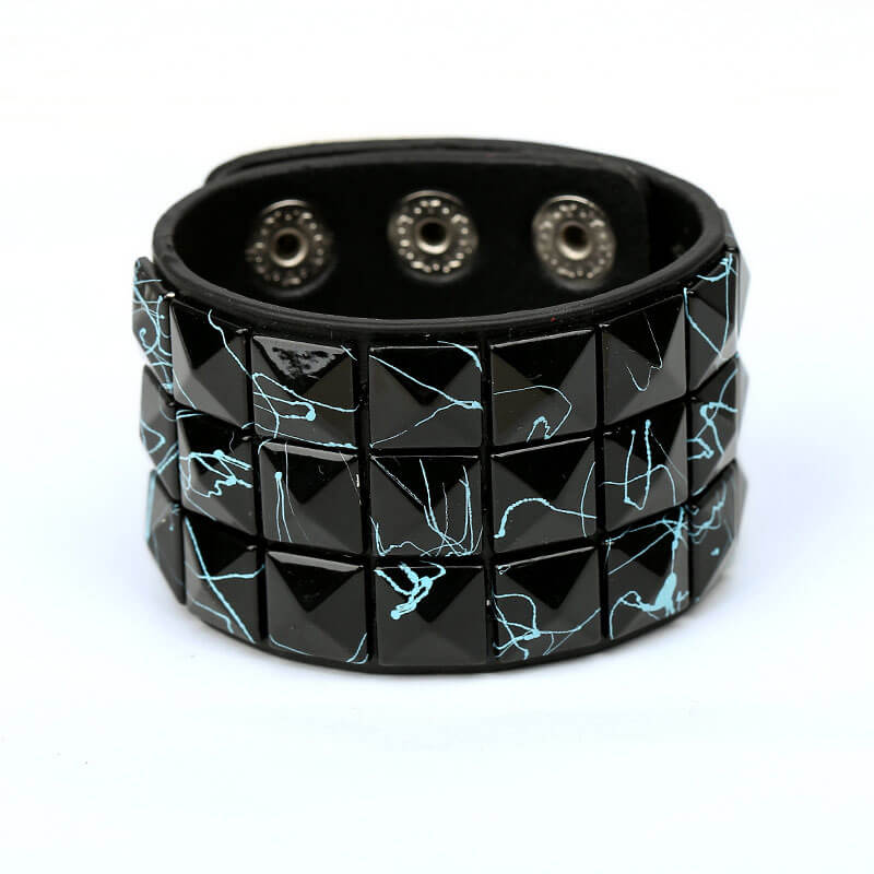 Punk Multicolor Square Spike Leather Bracelet Statement Ride Bar Wide Leather Bracelet