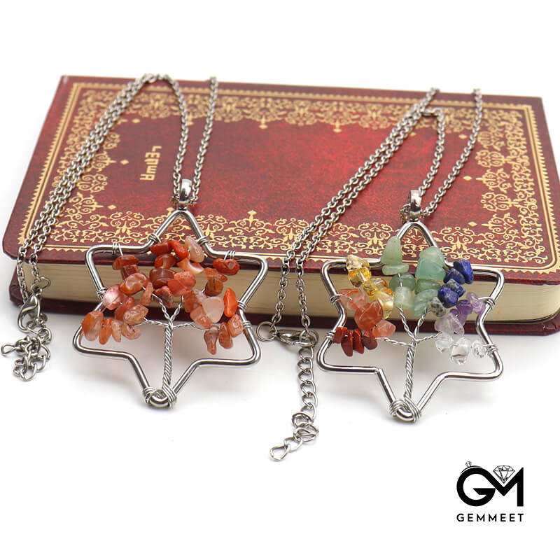 Hexagram Tree of Life Crystal Pendant Necklace