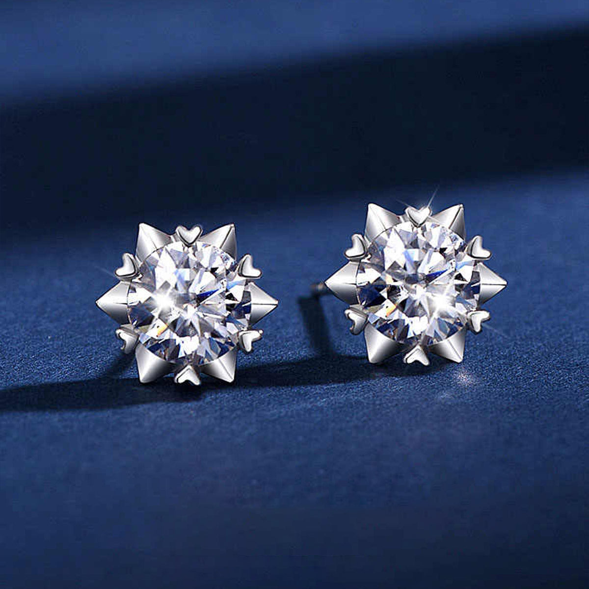 White Gold Hexagram Full Stones Moissanite Stud Earrings