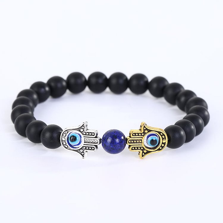 Crystal Stone Beaded Evil Eye Hamsa Bracelet