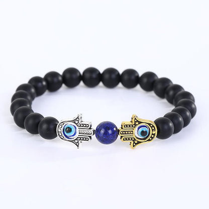 Crystal Stone Beaded Evil Eye Hamsa Bracelet