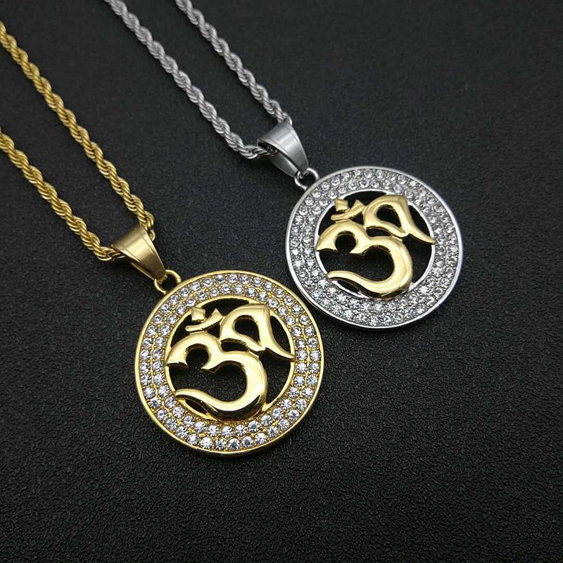 Hip Hop Jewelry Gold Plated Zircon Yoga OM Pendant