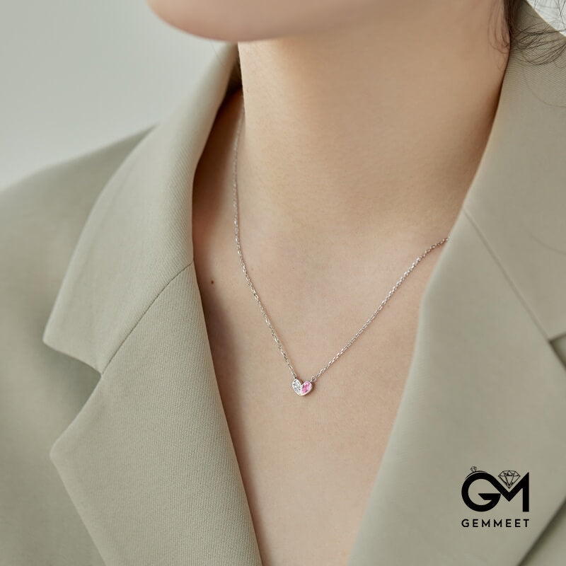 S925 Sterling Silver White Pink Zircon Love Necklace