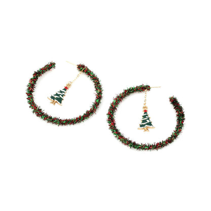 Christmas Earrings Alloy Drip Oil Christmas Tree Earrings Hand-wrapped Braided Earrings