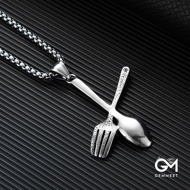 Stainless Steel Tableware Spoon Fork Pendant Necklace