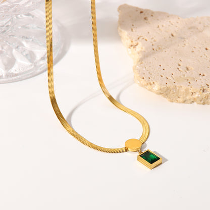 Rectangle Shape Pendant Wide Chain Necklace