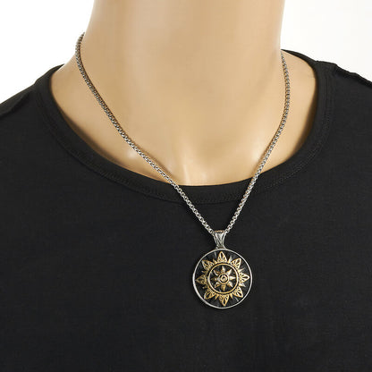 Sunflower Titanium Steel Gold Round Brand Necklace