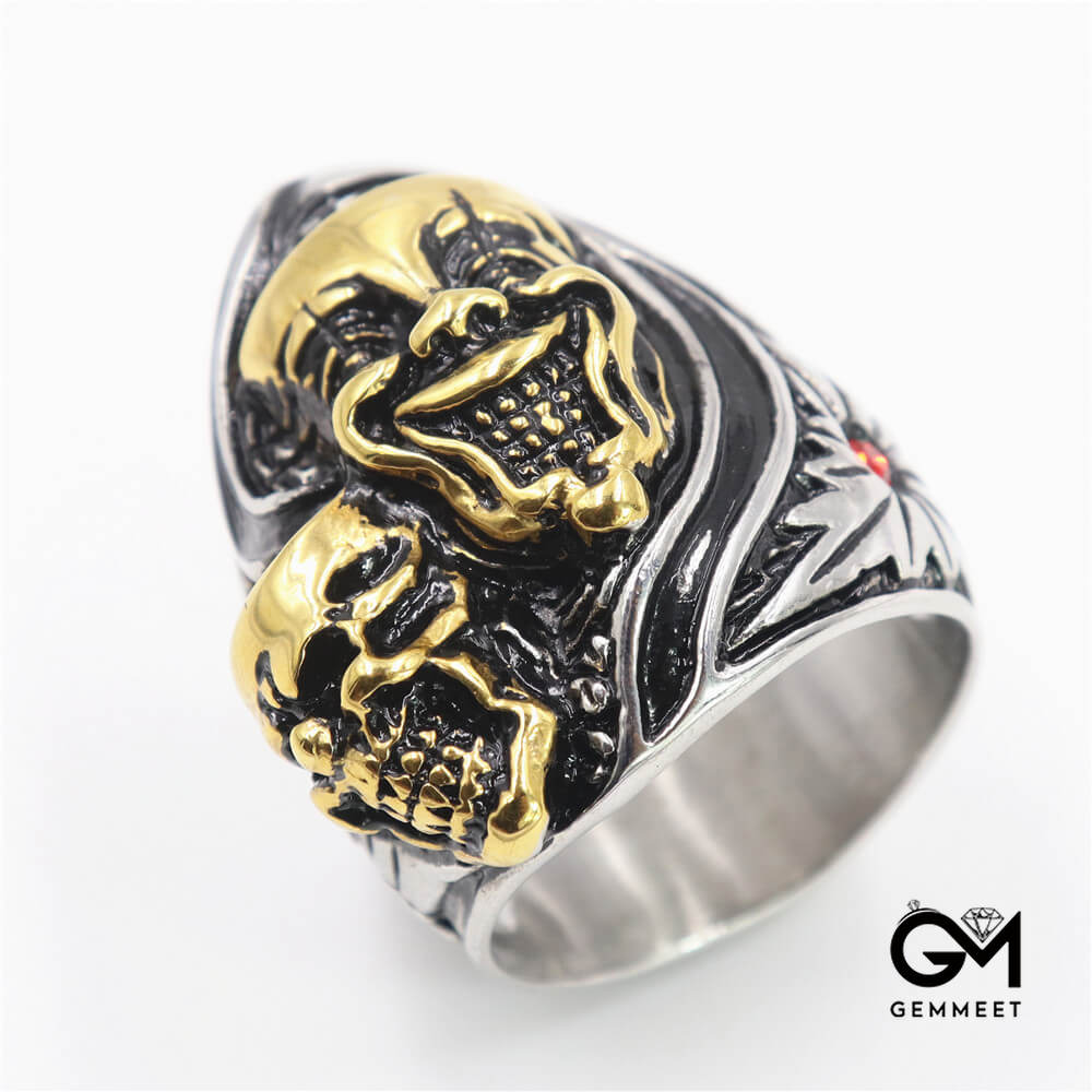 Stainless Steel Zircon Clown Motorcycle Ring