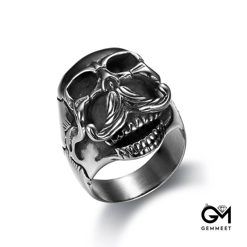 Titanium Steel Handlebar Mustache Human Skull Ring