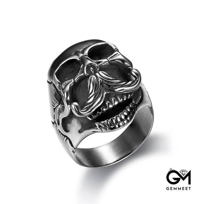 Titanium Steel Handlebar Mustache Human Skull Ring