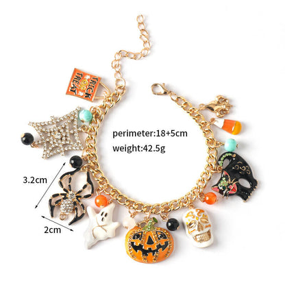 Halloween Dark Funny Spider Spooky Pumpkin Head Black Cat Bracelet