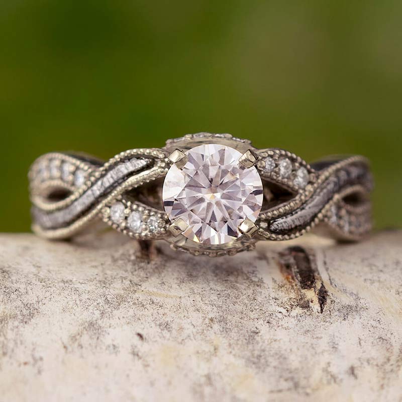 Twist Meteorite Bridal Ring Set