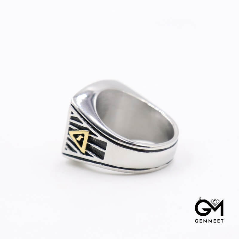 Stainless Steel Masonic Scythe Moon Star Ring