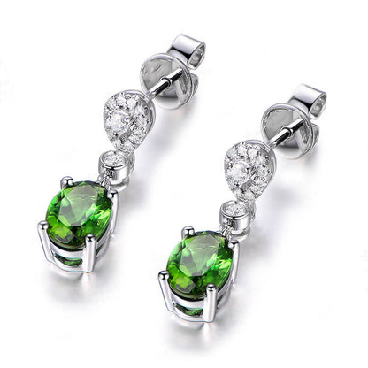 Vintage Emerald Crystal Earrings Low Luxury Diamond-Set Zircon Four-claw Stud Earrings