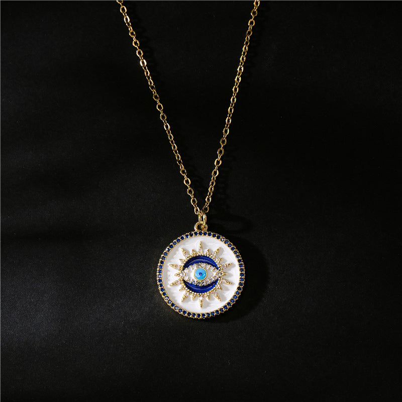 Sun Evil Eye Disc Pendant Necklace