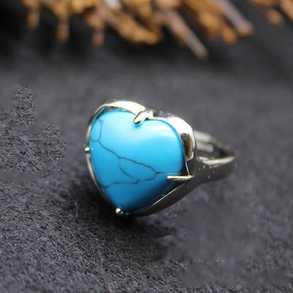 Natural Stone Crystal Heart Ring