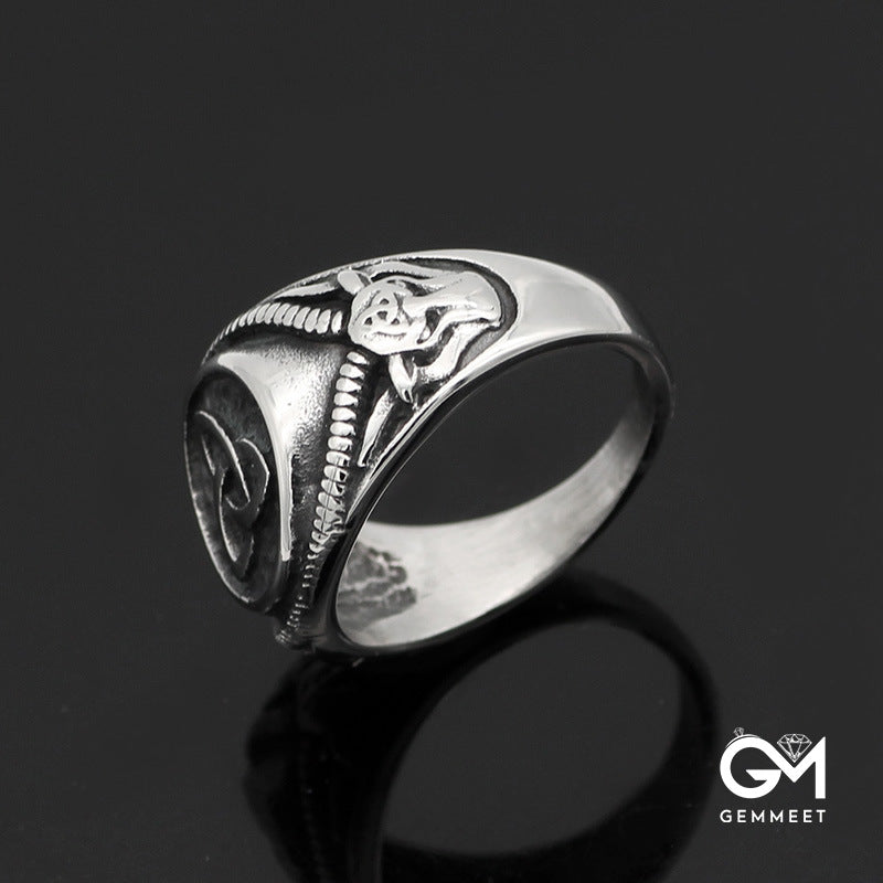 Retro Horned Satan Open Ring