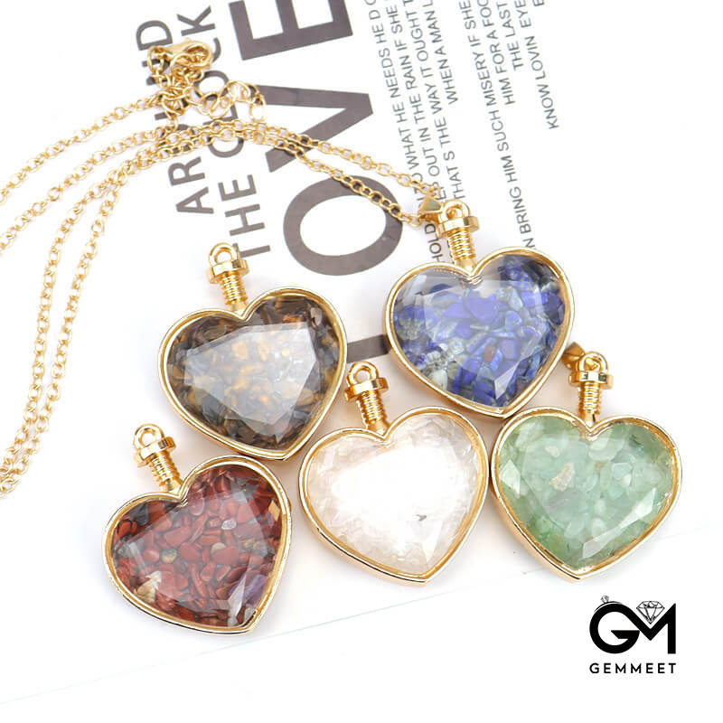 Crushed Stone Heart Glass Box Pendant Necklace