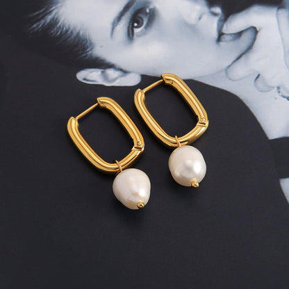 Golden Irregular Pearl Dangle Earrings