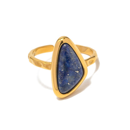 Gold Stainless Steel Lapis Gold Stone Opening Ring