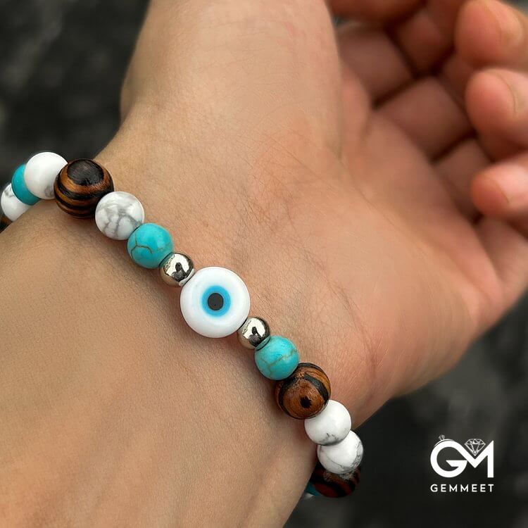 Turquoise Evil Eye Men Beaded Bracelet