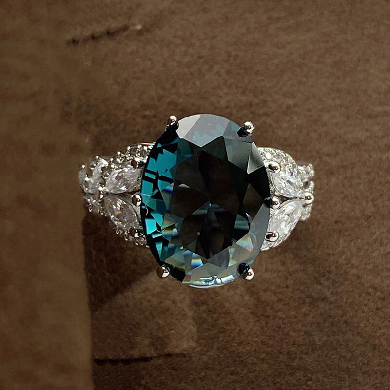 Dove Egg Yolk Diamond Ring Women's Deep Blue Topaz Colored Jewel Ring