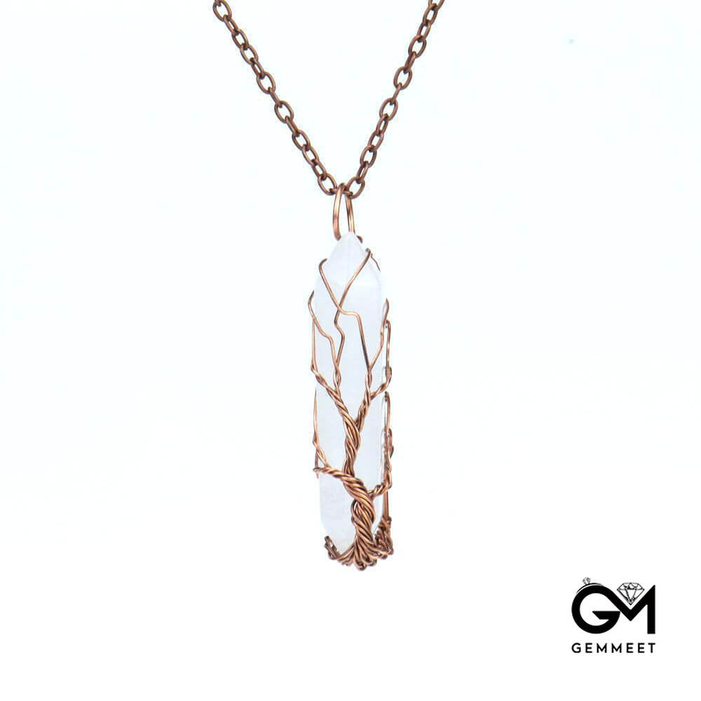 Copper Wrapped Crystal Tree of Life  Necklace