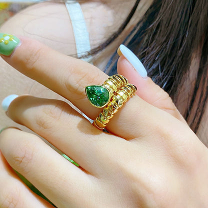 Medieval Style Gold Snake Ring Rich Green Tourmaline Ring