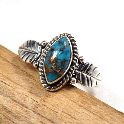 Leaf Shape Silver Turquoise Ring