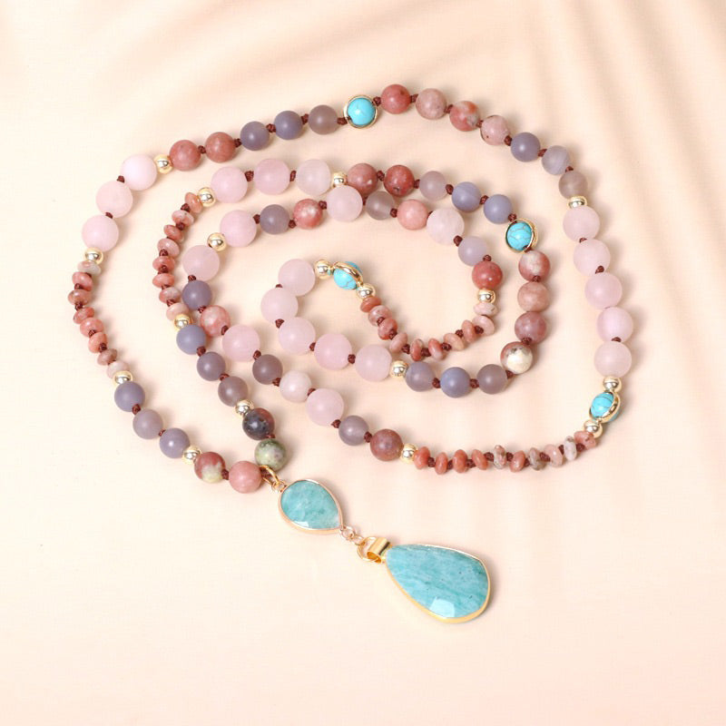 Bohemia Amazonite Pink Crystal Necklace