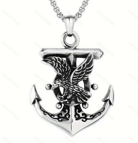 Men's Stainless Steel Gothic Punk Skull Anchor Pendant Necklace