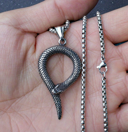 Stainless Steel Serpent Head Loop Pendant Necklace for Men