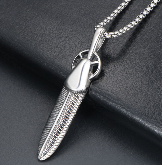 Stainless Steel Feather Pendant Necklace for Men