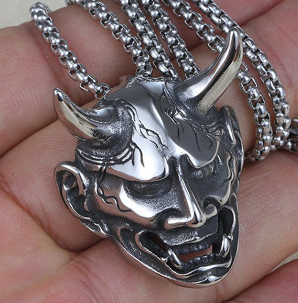 Stainless Steel 3D Bull Skull Demon Pendant Necklace