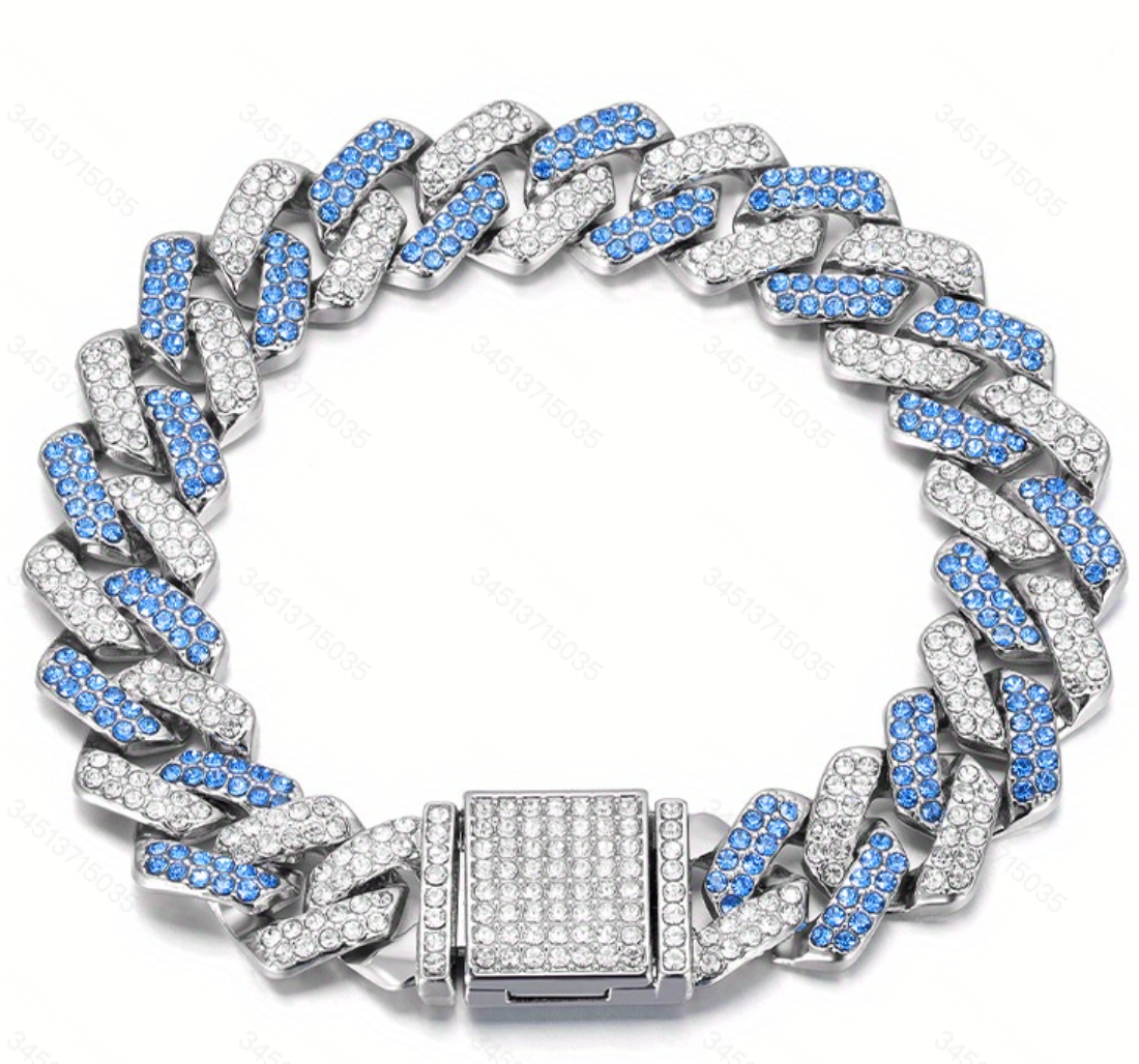 Hip Hop Men's Bracelet, 7.87 Inches (20cm) Iced Out Cuban Link Chain