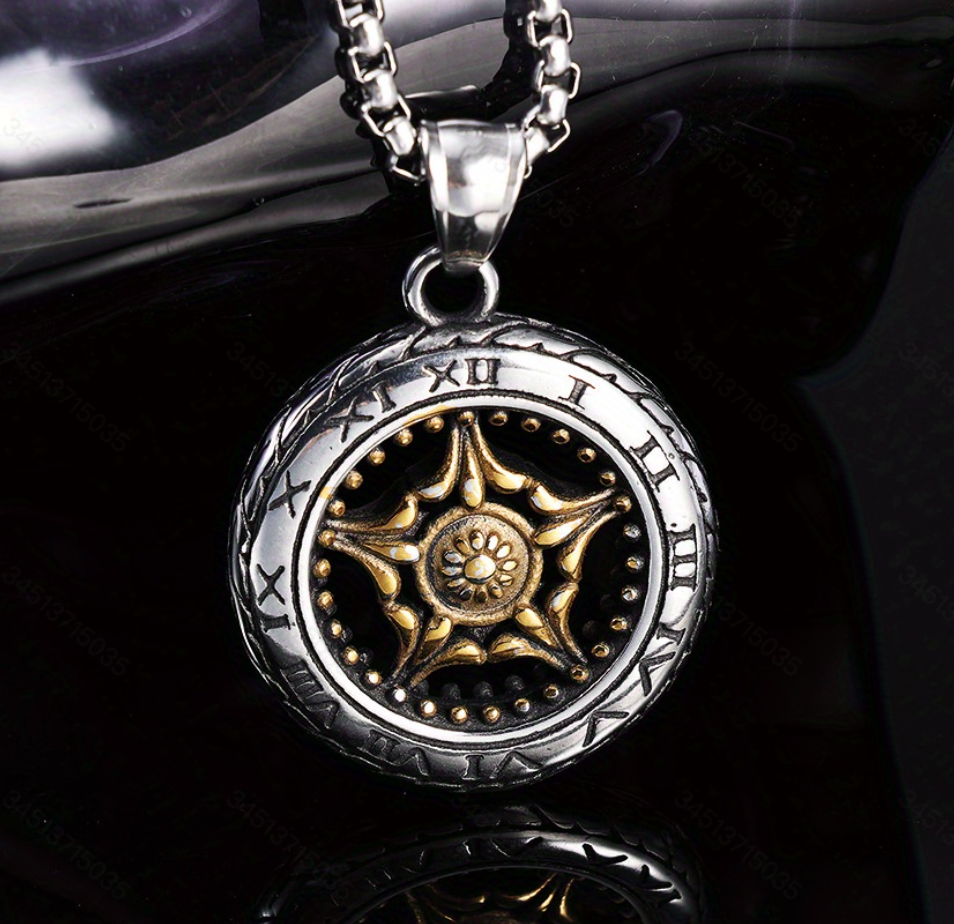 Vintage Motorcycle Tire Design Pendant Necklace