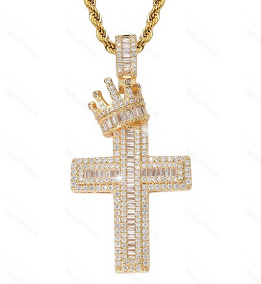 Crown Hip Hop Cross Pendant Necklace