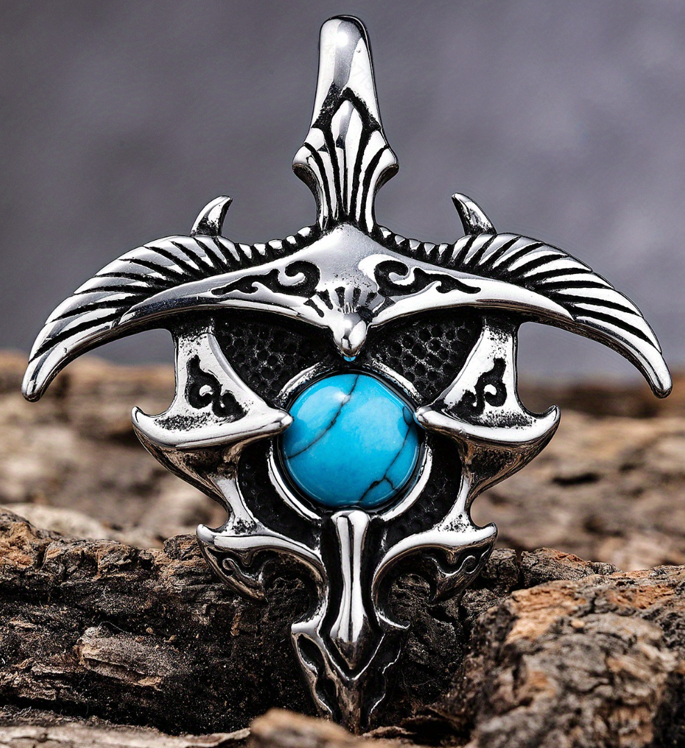 Tribal Eagle Pendant Necklace with Turquoise Stone