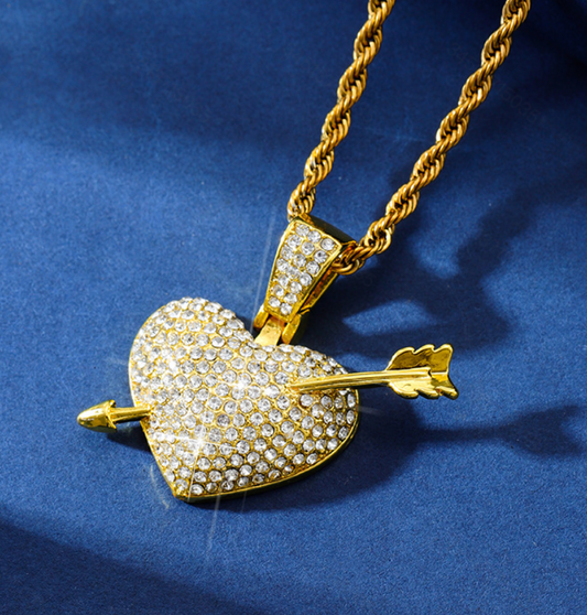 1pc Trendy Full Pave Cubic Zirconia Heart & Arrow Pendant