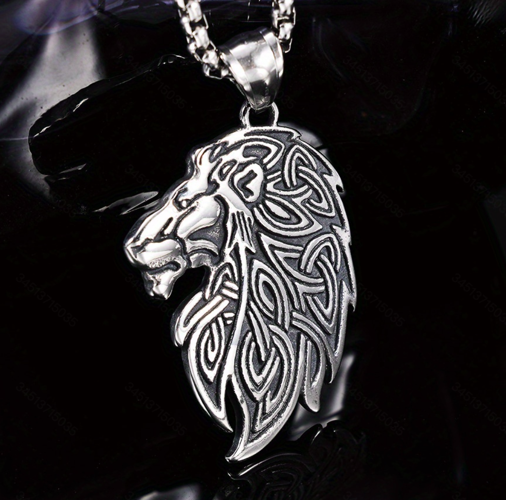 Stainless Steel Viking Wolf Head Pendant Necklace