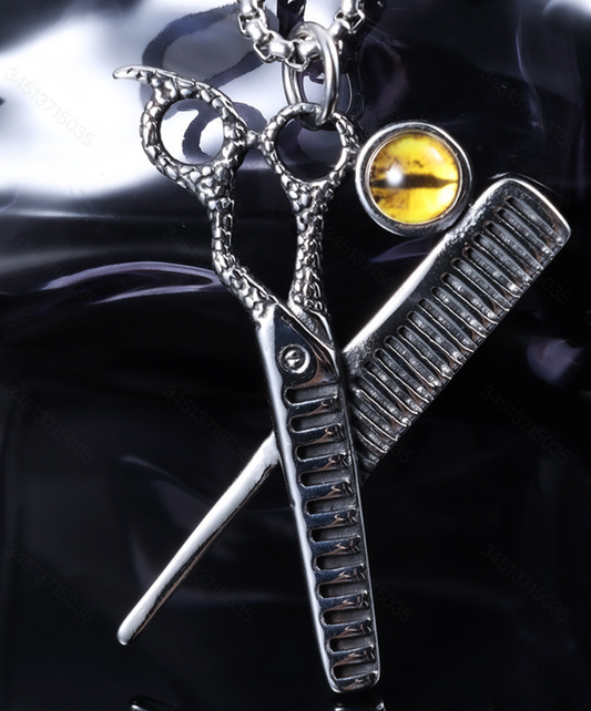 Stylish Vintage Scissors Pendant Necklace with Yellow Eye Detail