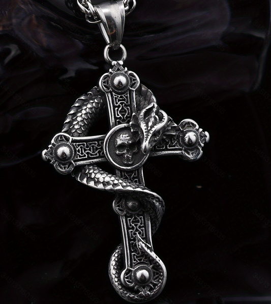 Stainless Steel Gothic Skull Cross Pendant Necklace