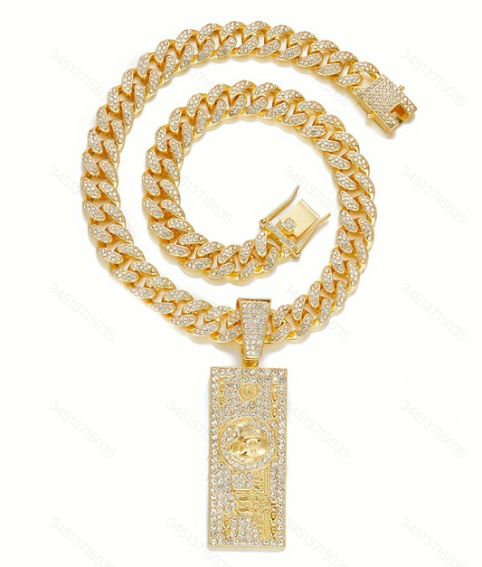 1pc Men's Hiphop Trendy Big Square Full Of Rhinestone Exaggerated Pendant