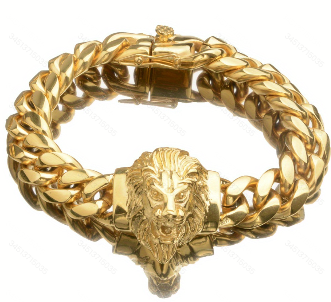 14mm Cuban Chain Lion Head Stainless Steel Bracelet for Men