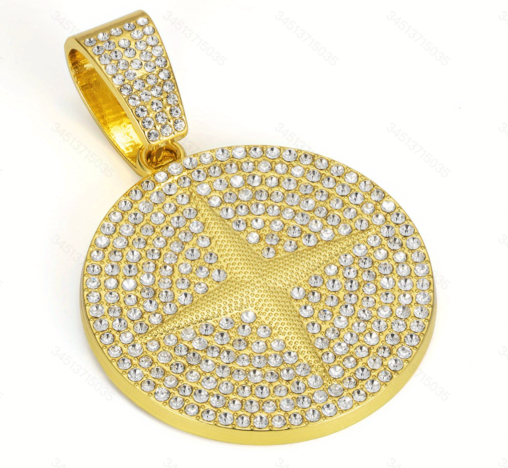 Rhinestone Studded Star Circle Pendant